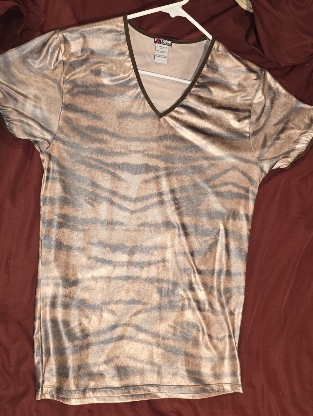 Metallic Taupe Animal-Print V-Neck Tee